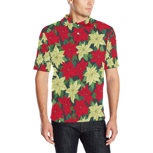 Poinsettia Pattern Print Design POT06 Men Polo Shirt