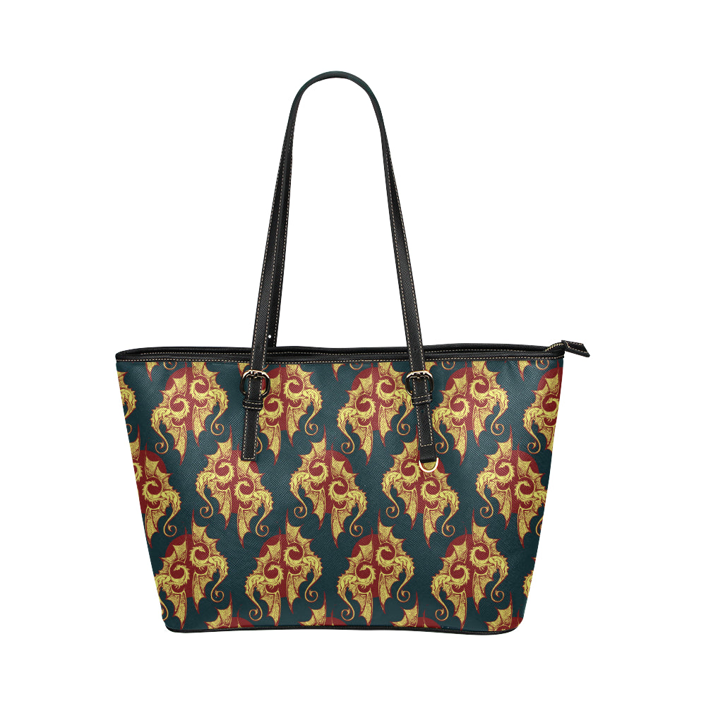 Dragons Gold Design Pattern Leather Tote Bag