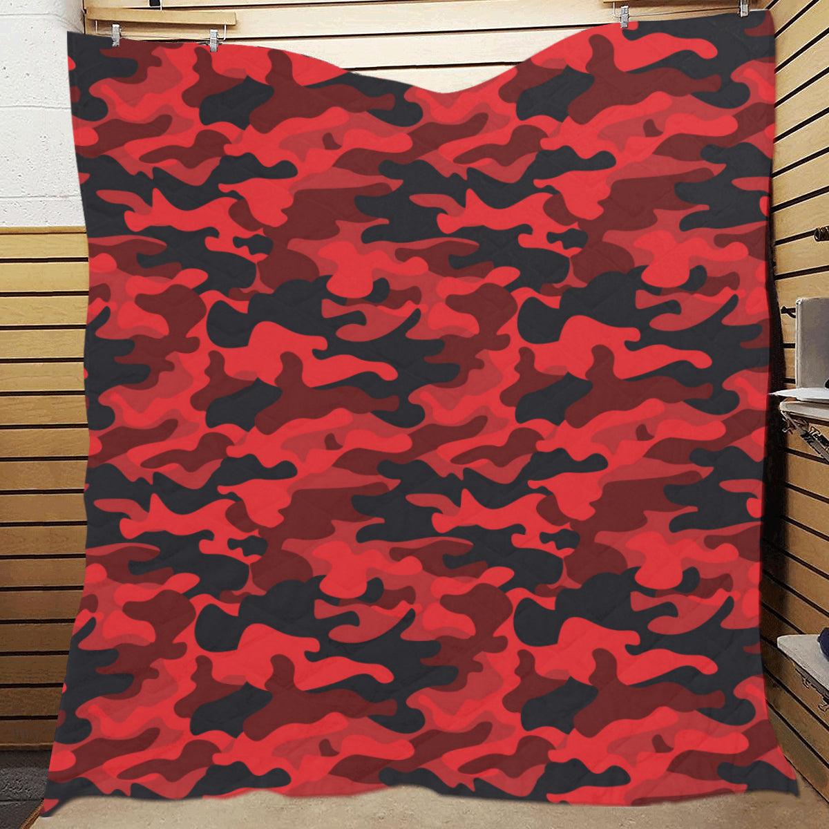 Camo Red Pattern Print Design 03 Premium Quilt