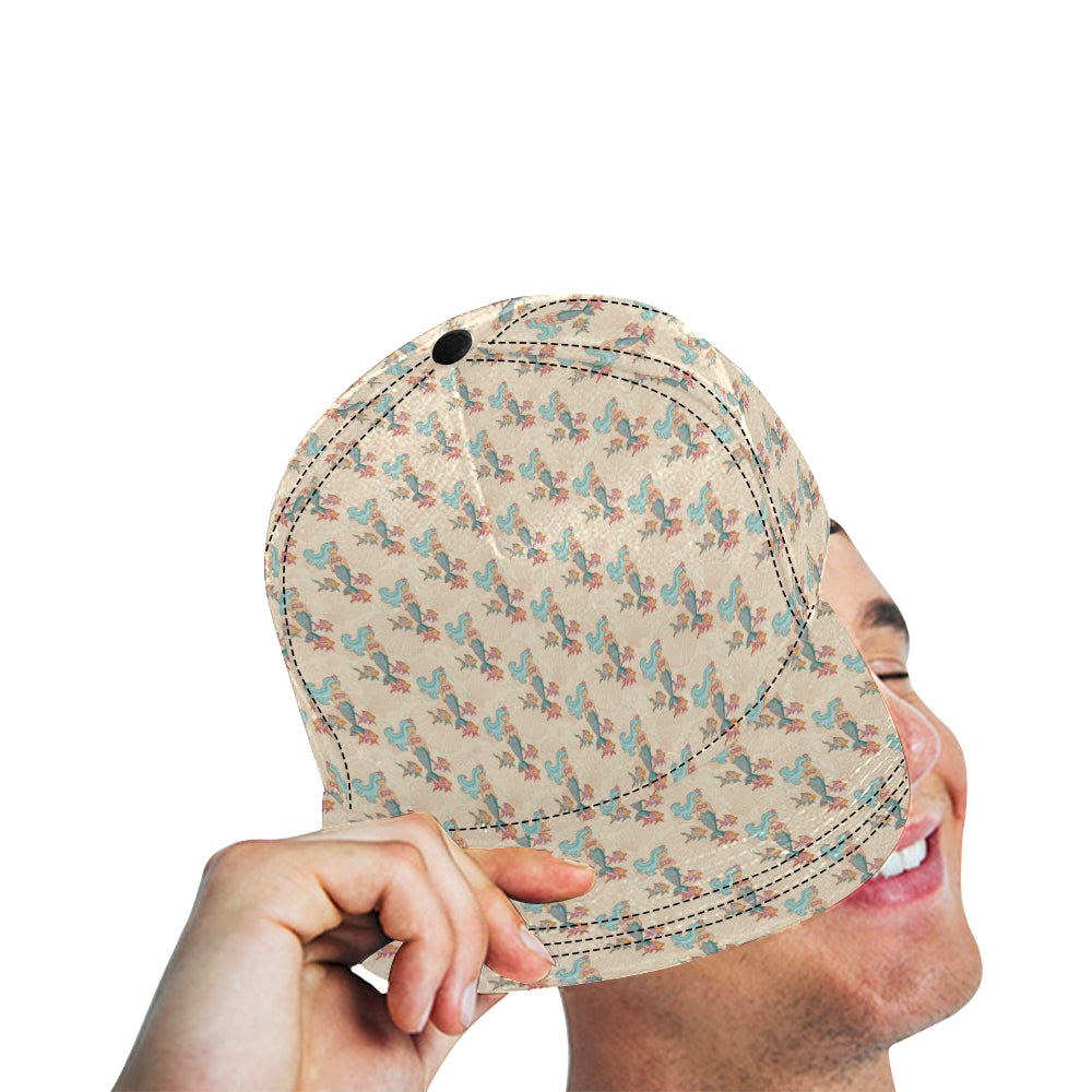 Mermaid Girl With Fish Design Print Snapback Cap