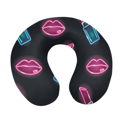 Lipstick Color Neon Pattern Print Design 03 U-Shaped Travel Neck Pillow