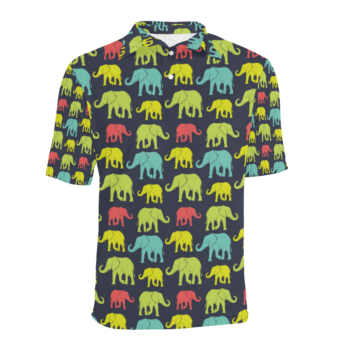 Elephant Neon Color Print Pattern Men Polo Shirt