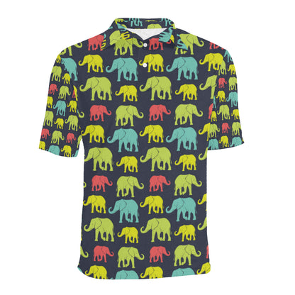 Elephant Neon Color Print Pattern Men Polo Shirt
