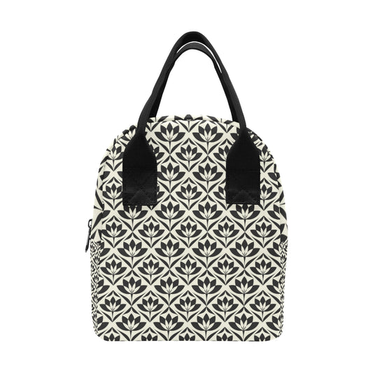 Lotus Pattern Print Insulated Lunch Bag