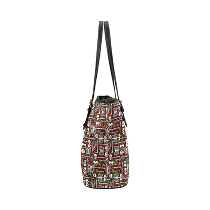 Skeleton Pattern Print Leather Tote Bag