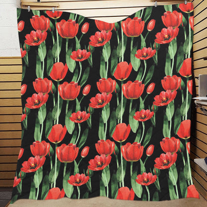 Tulip Red Pattern Print Design TP03 Premium Quilt