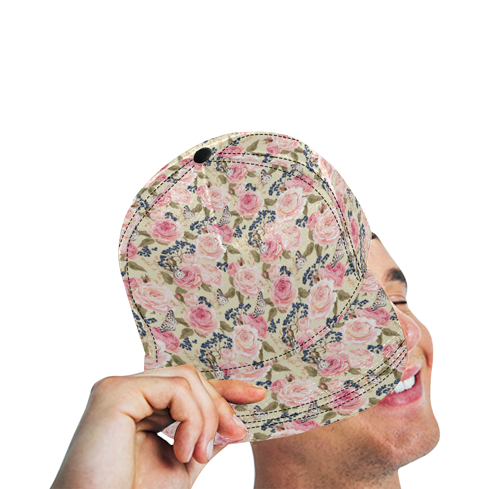 Floral Pink Butterfly Print Snapback Cap