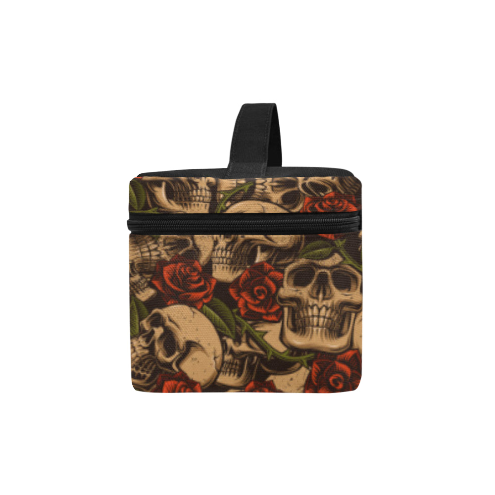Skull Roses Vintage Design Themed Print Makeup Bag