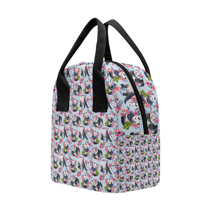 Panda Bear Flower Design Themed Print Insulated Lunch Bag