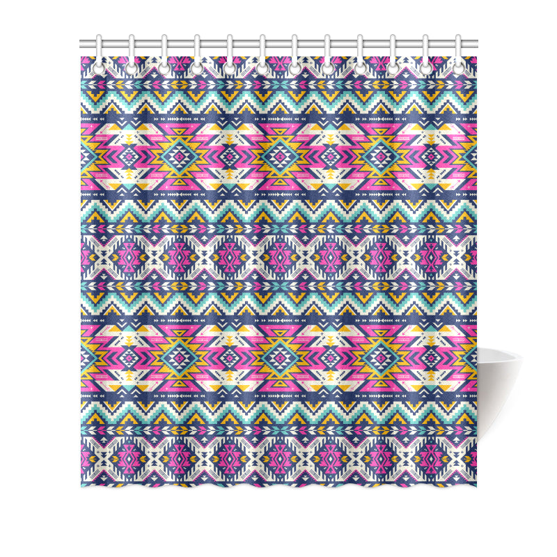 Aztec Pink Geometric Print Pattern Shower Curtain