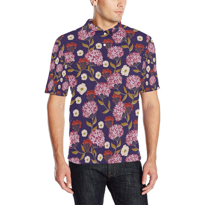Hydrangea Pattern Print Design HD010 Men Polo Shirt