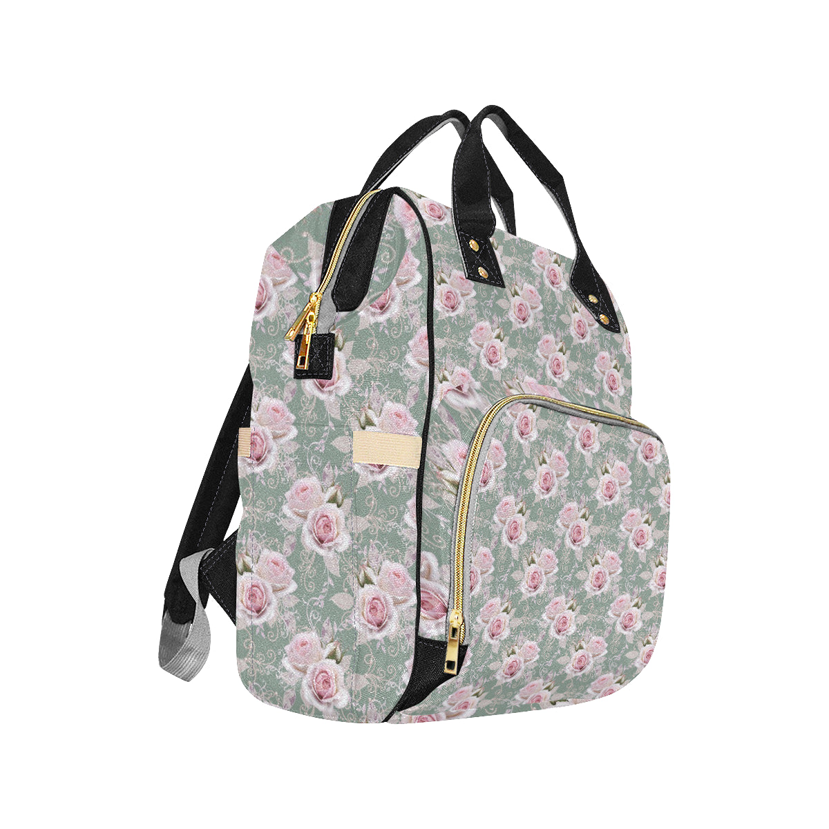 Rose White Pattern Print Design RO012 Diaper Bag Backpack