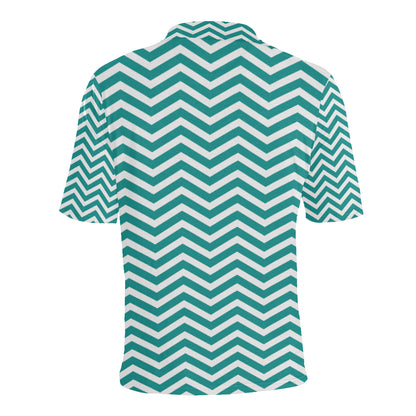 Chevron Teal Pattern Print Design 02 Men Polo Shirt