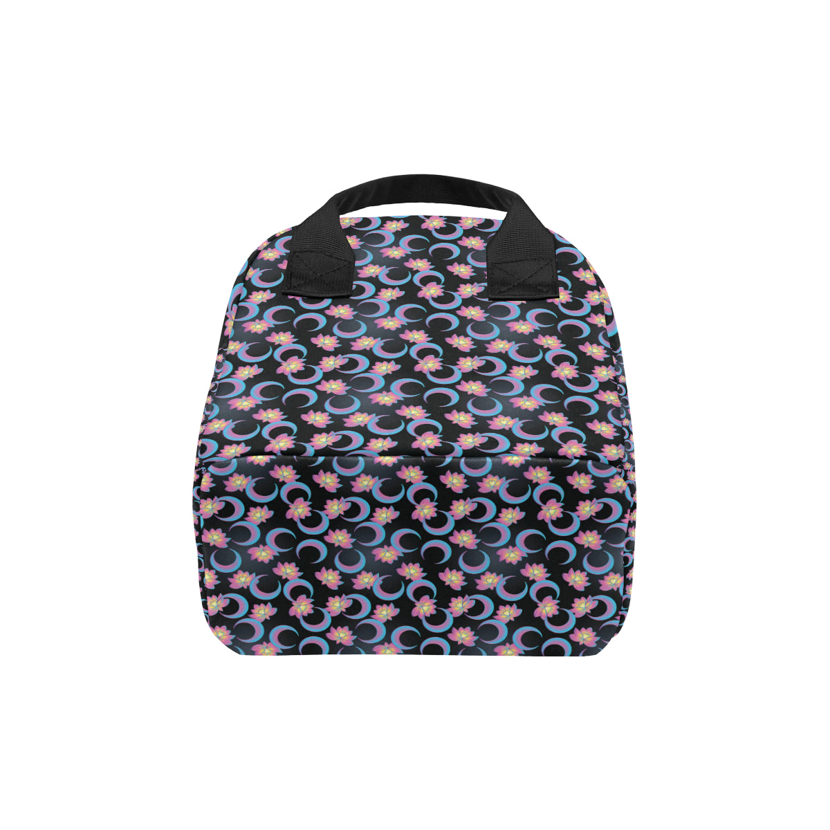 Lotus with Moon Pink Print Themed Insulated Lunch Bag