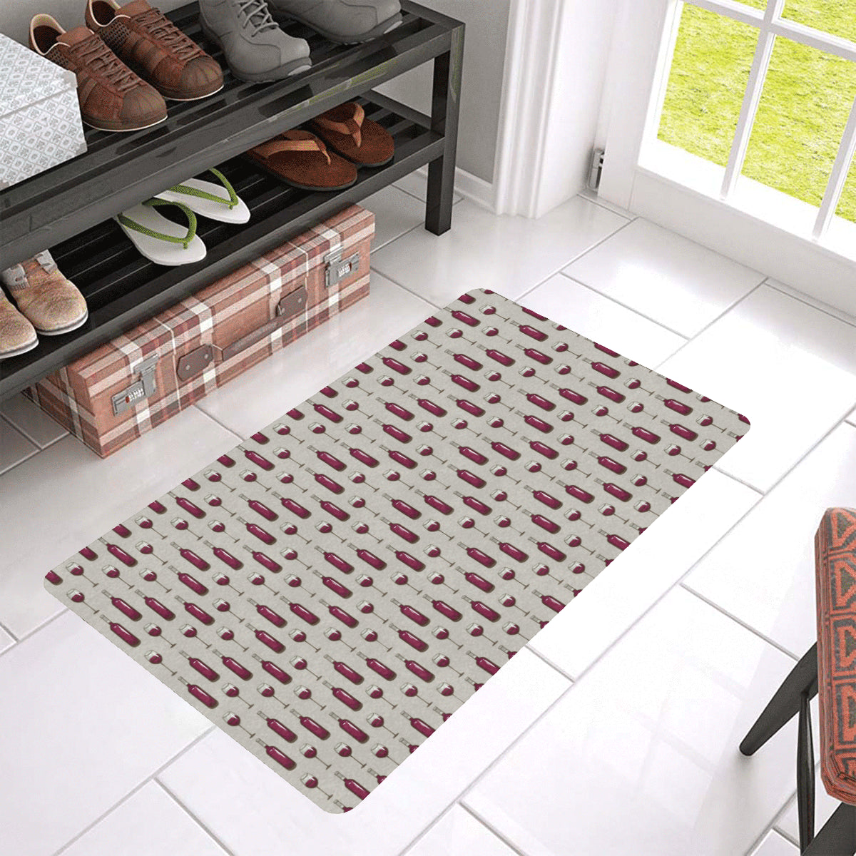 Wine Bottle Pattern Print Rubber Doormat