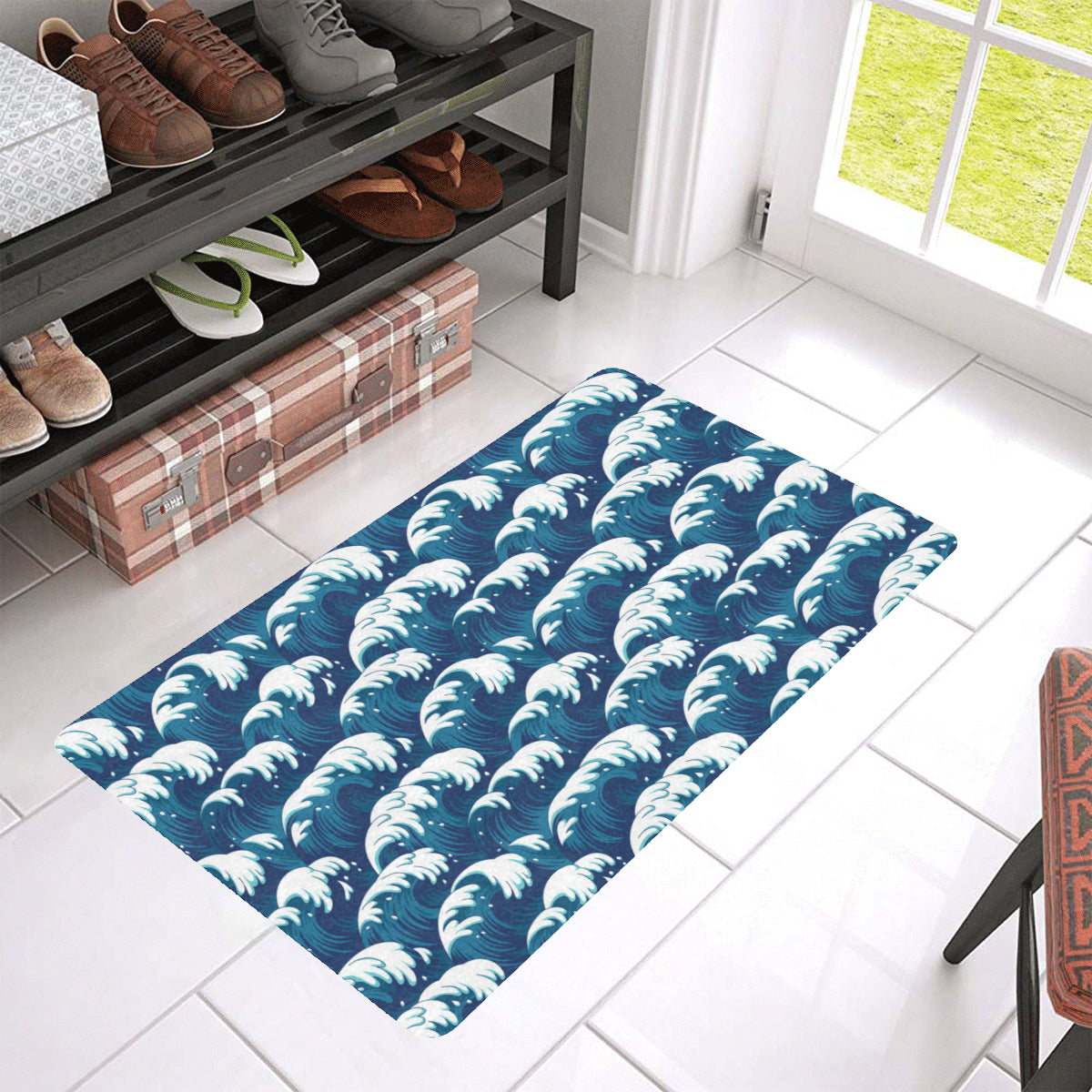 Ocean Wave Pattern Print Rubber Doormat