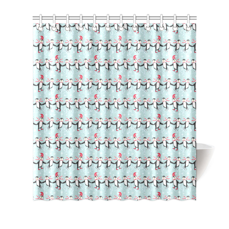 Penguin Sking Design Shower Curtain