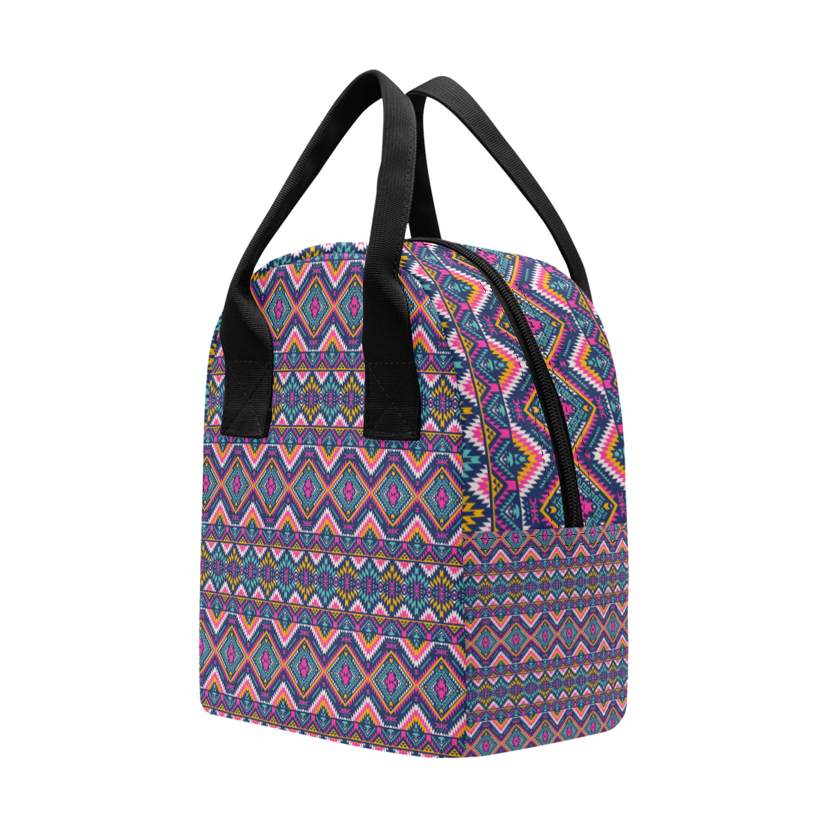 Indian Navajo Pink Themed Design Print Insulated Lunch Bag