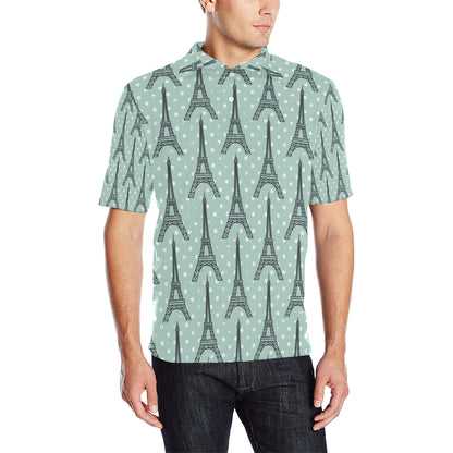 Eiffel Tower Polka Dot Print Men Polo Shirt