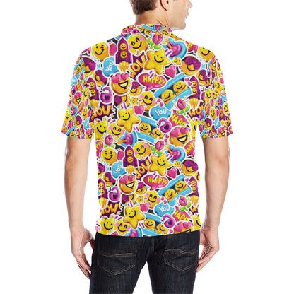 Emoji Sticker Print Pattern Men Polo Shirt