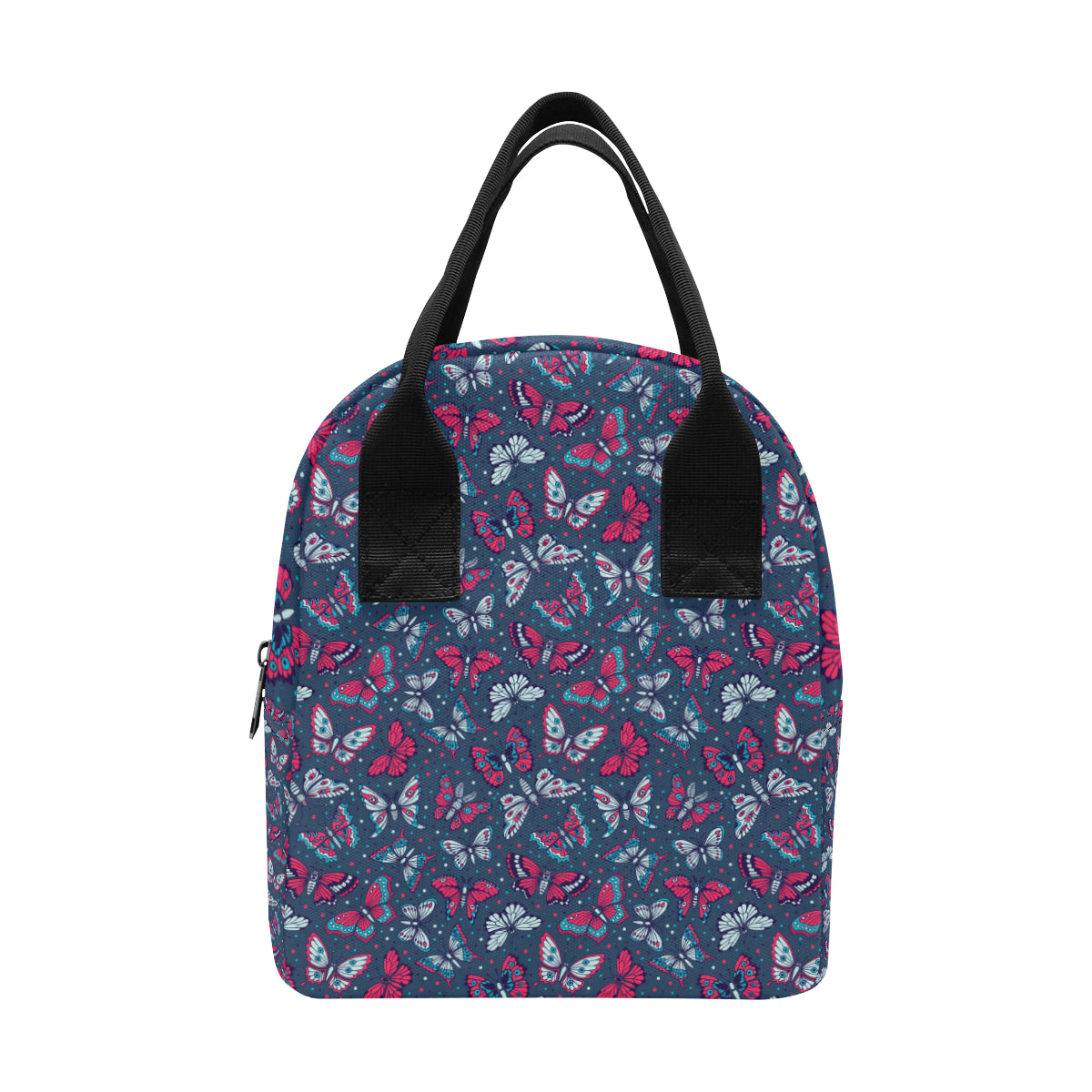 Butterfly Red Deep Blue Print Pattern Insulated Lunch Bag
