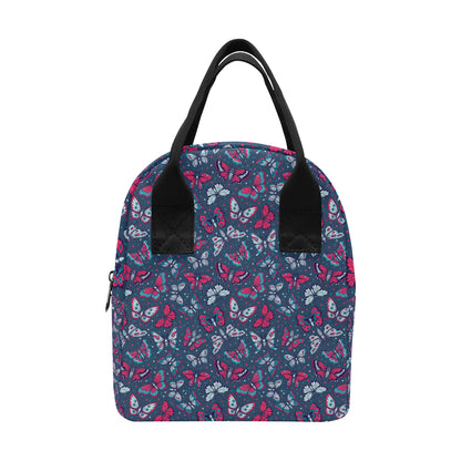 Butterfly Red Deep Blue Print Pattern Insulated Lunch Bag