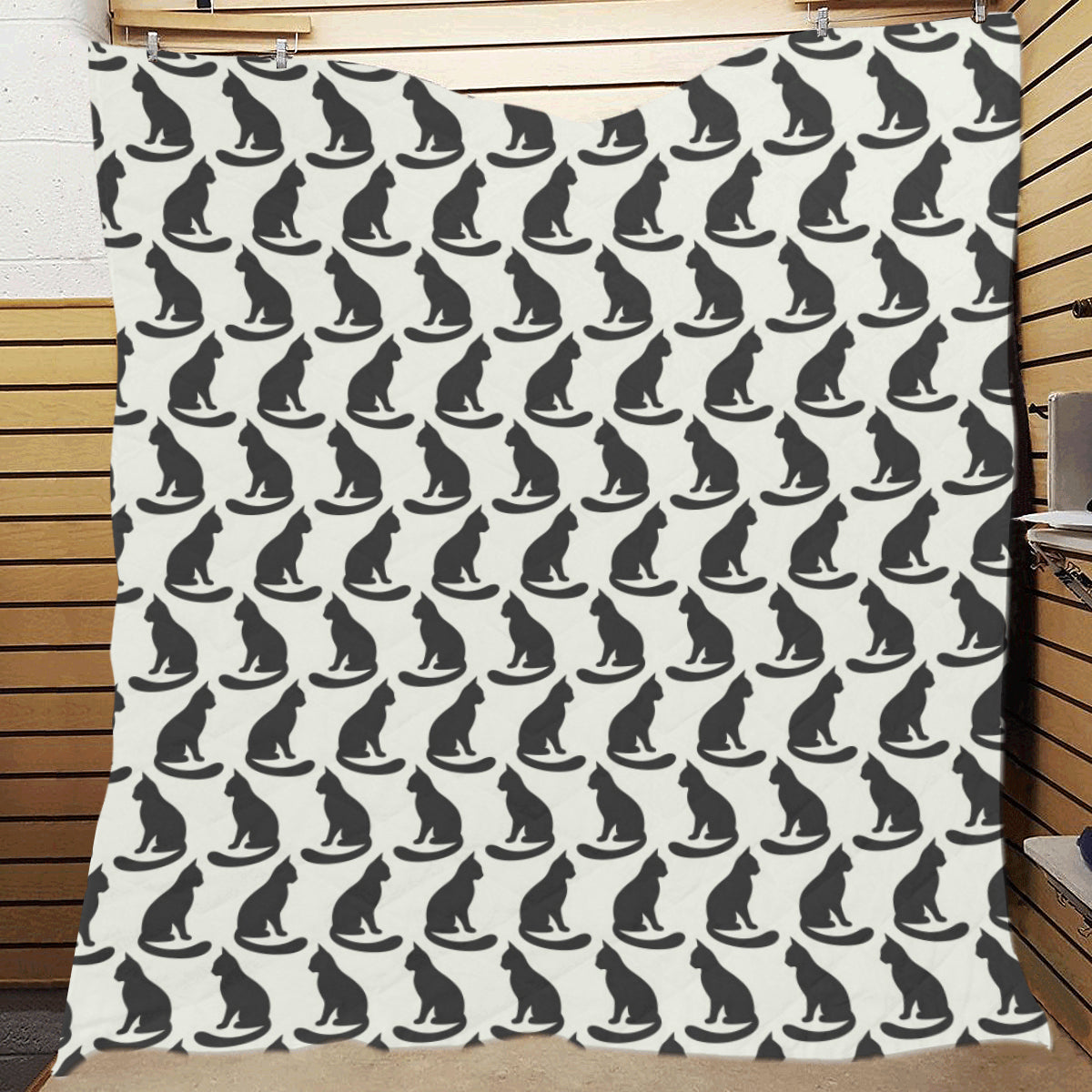 Black Cat Pattern Print Design 02 Premium Quilt