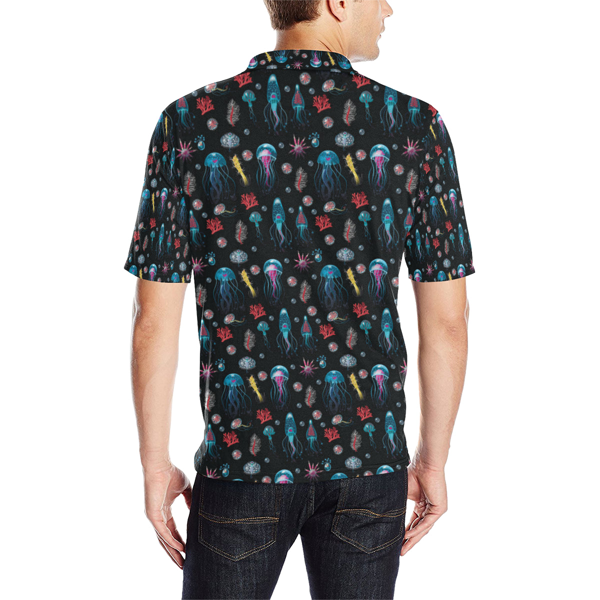 Jellyfish Underwater Print Men Polo Shirt