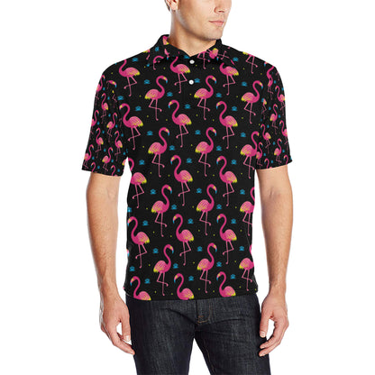 Flamingo Pink Neon Print Pattern Men Polo Shirt