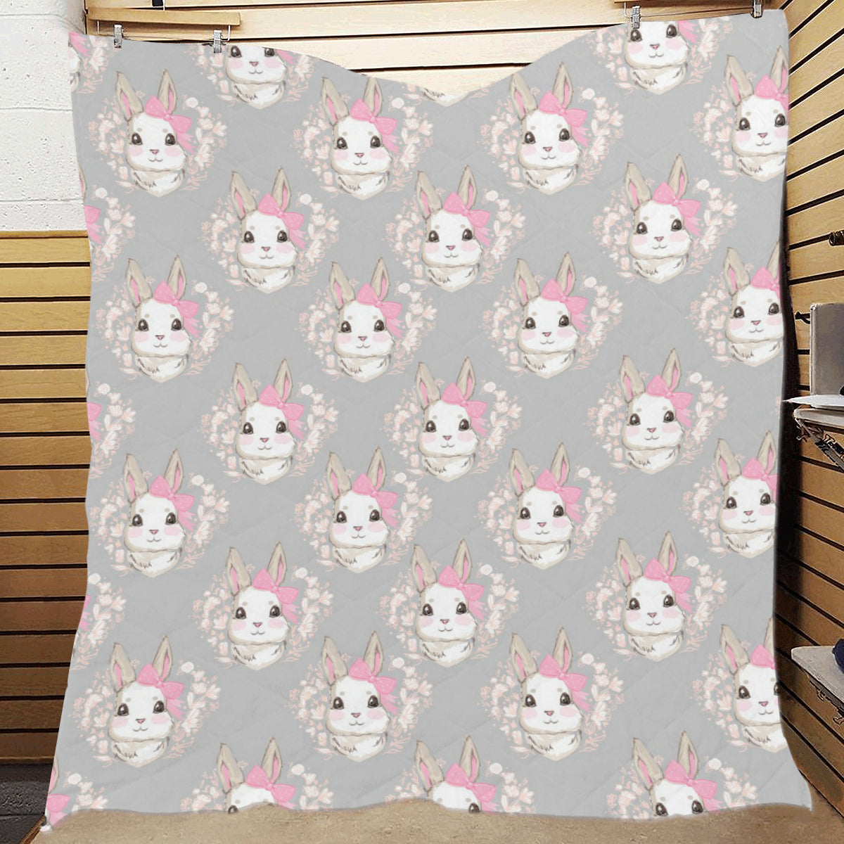 Rabbit Pattern Print Design RB07 Premium Quilt