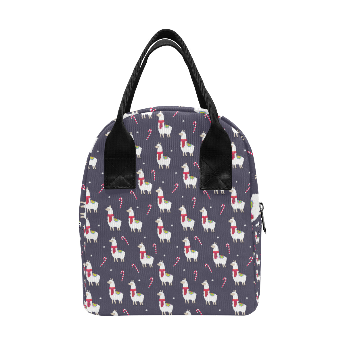 Llama with Candy Cane Themed Print Insulated Lunch Bag