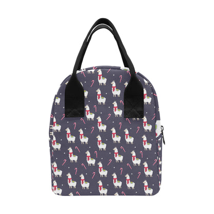 Llama with Candy Cane Themed Print Insulated Lunch Bag