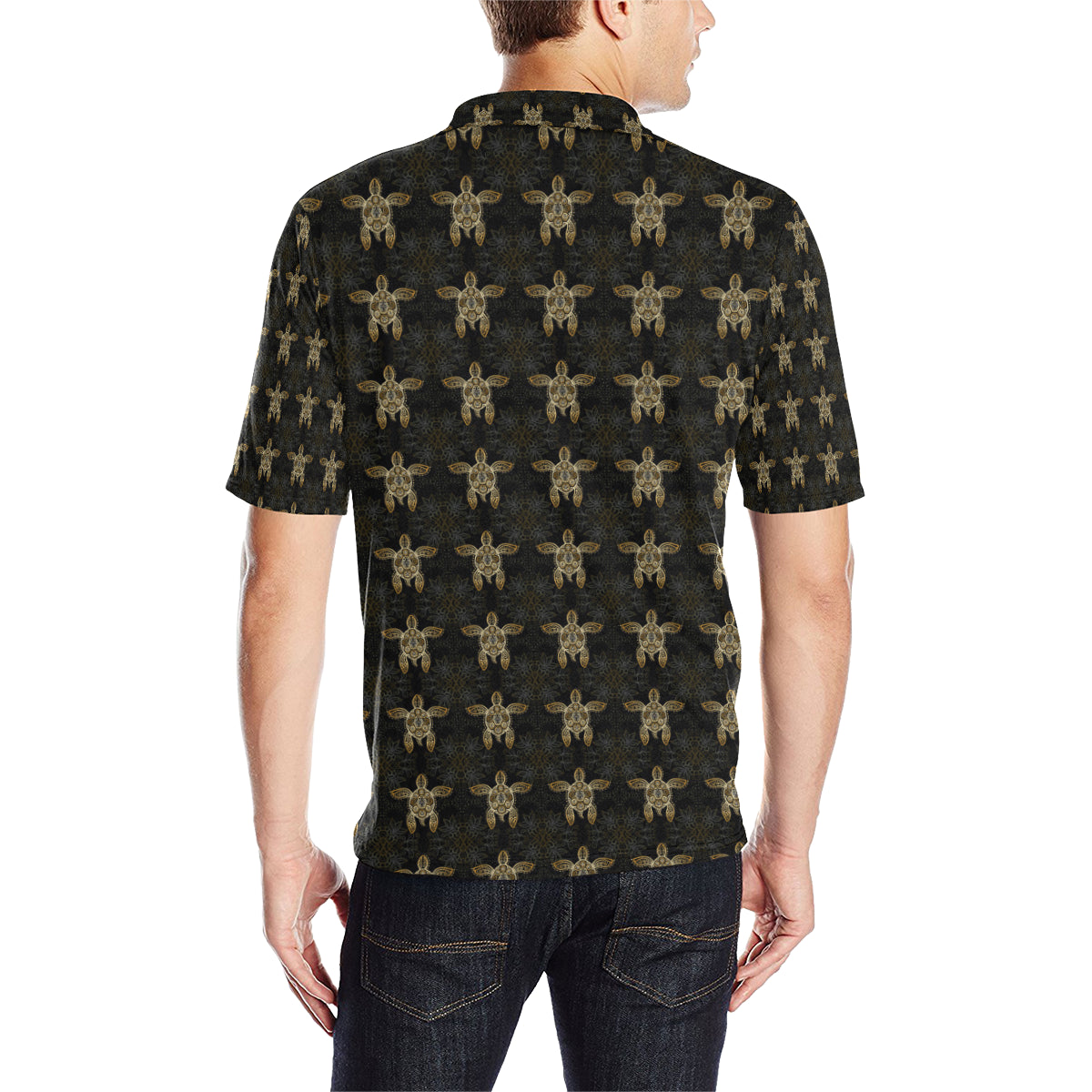Gold Tribal Turtle Polynesian Design Men Polo Shirt