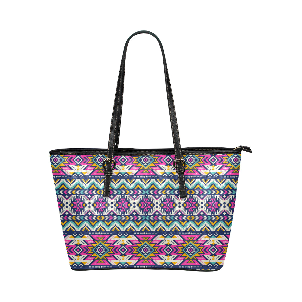 Aztec Pink Geometric Print Pattern Leather Tote Bag