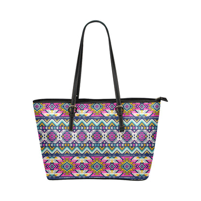 Aztec Pink Geometric Print Pattern Leather Tote Bag