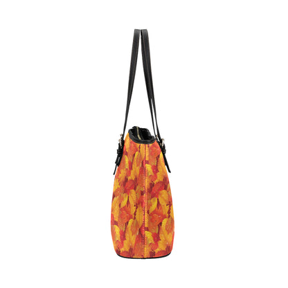 Elm Leave Autum Print Pattern Leather Tote Bag