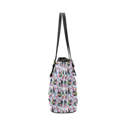 Panda Bear Flower Design Themed Print Leather Tote Bag