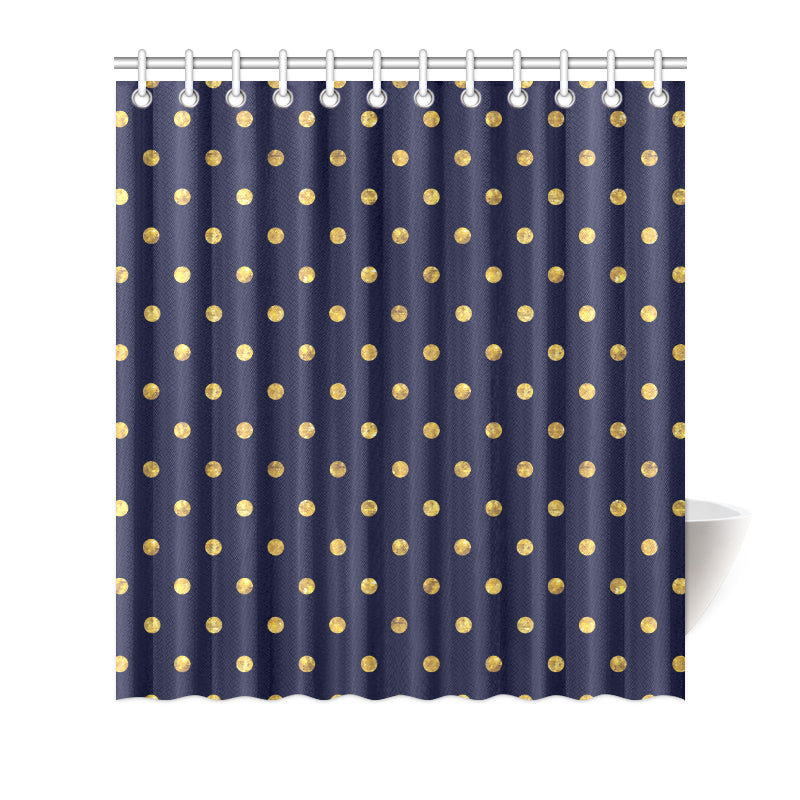 Polka Dot Gold Blue Pattern Print Design 02 Shower Curtain