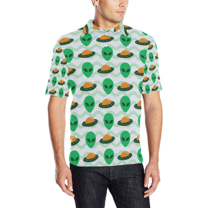 Alien UFO Pattern Print Design 04 Men Polo Shirt