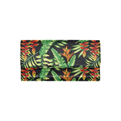 Hawaiian Flower Tropical Palm Leaves Women's Trifold Wallet