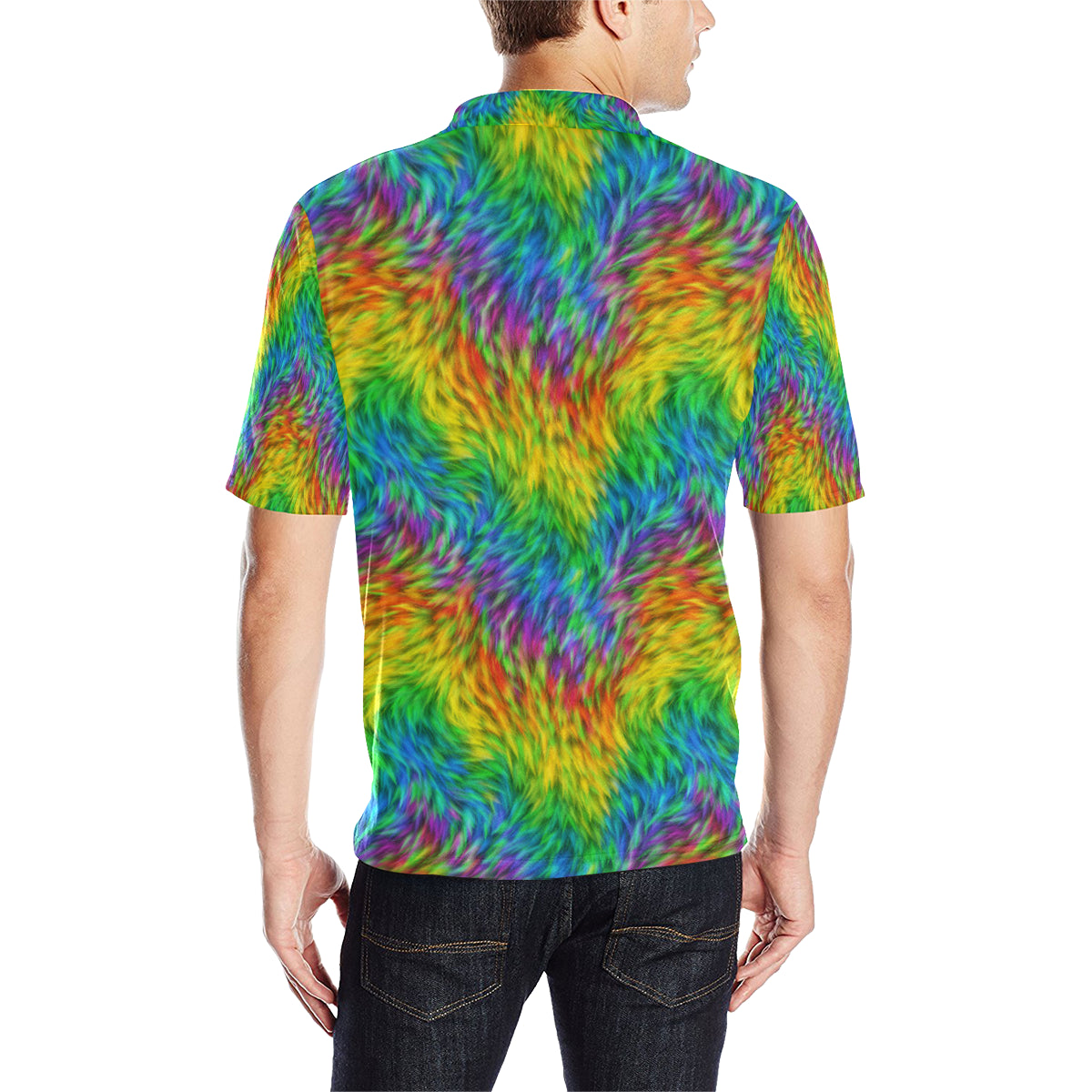 Rainbow Fur Design Print Men Polo Shirt