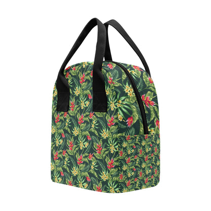Tropical Folower Red Heliconia Print Insulated Lunch Bag