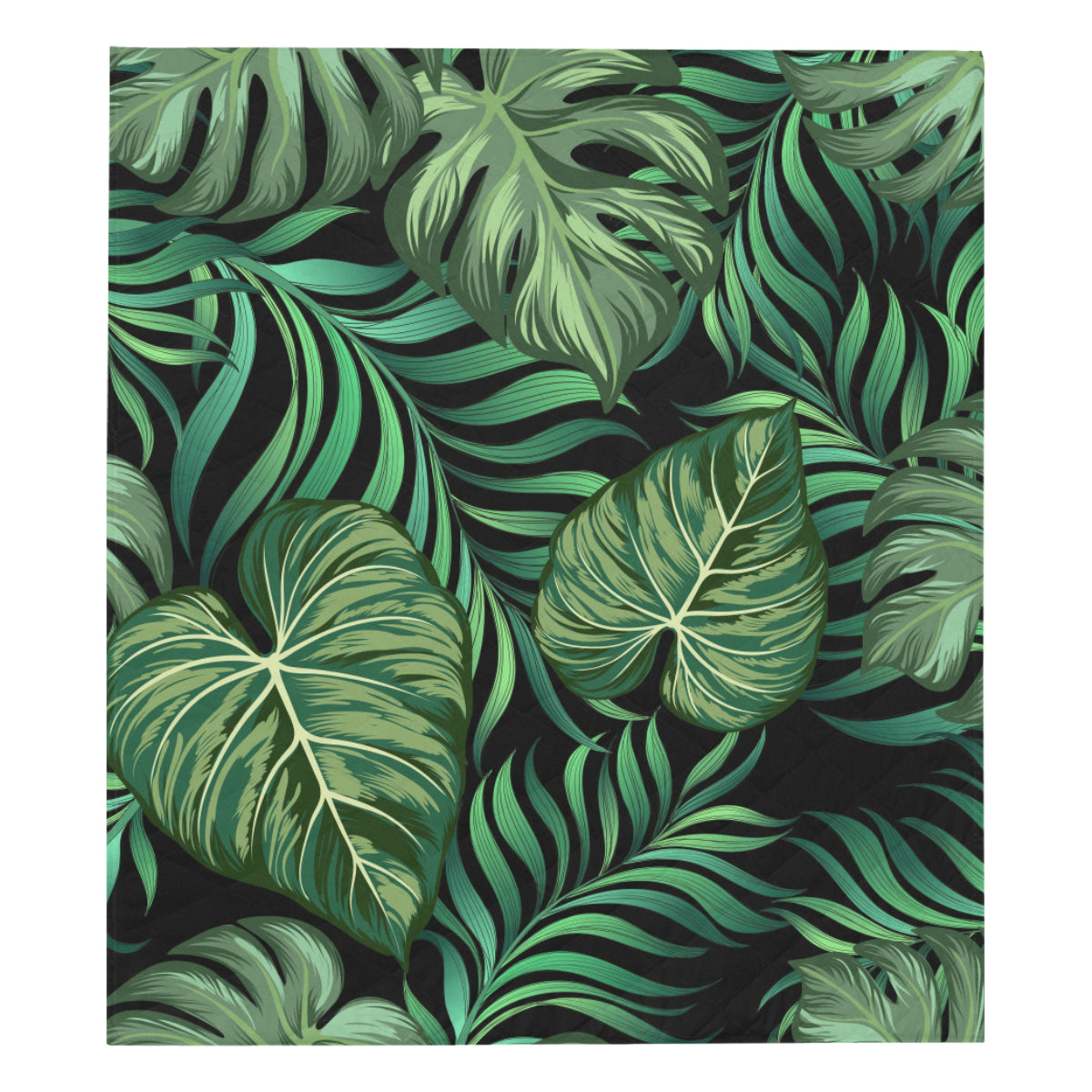 Green Fresh Tropical Palm Leaves Premium Quilt