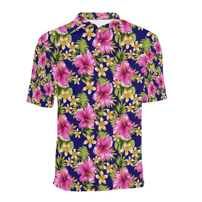 Pink Hibiscus Pattern Print Design HB027 Men Polo Shirt