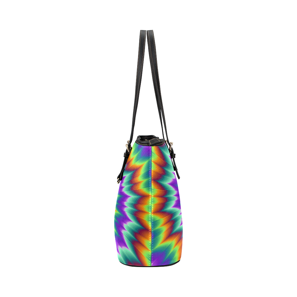 Optical illusion Pulsing fiery spirals Leather Tote Bag