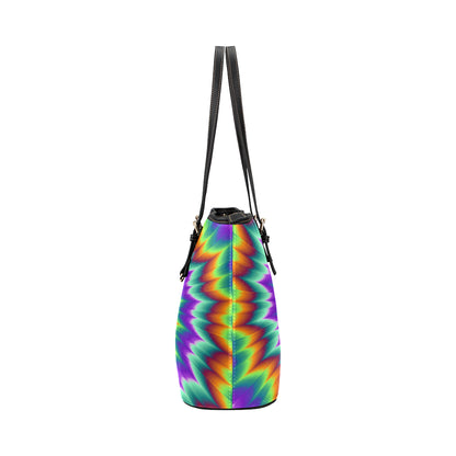 Optical illusion Pulsing fiery spirals Leather Tote Bag