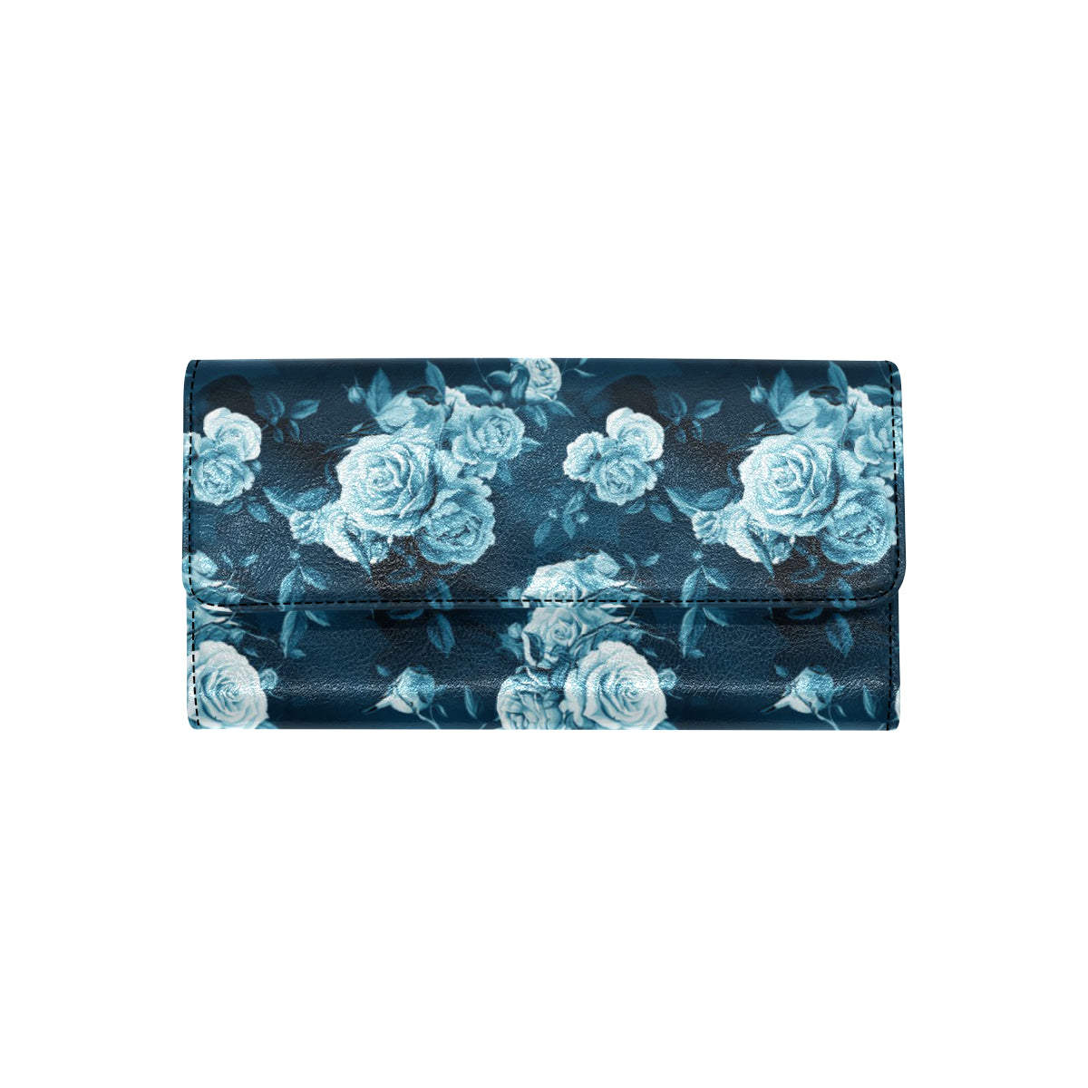 Rose Blue Pattern Print Design RO014 Women's Trifold Wallet
