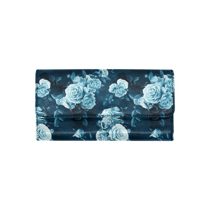 Rose Blue Pattern Print Design RO014 Women's Trifold Wallet