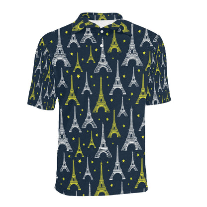 Eiffel Tower Star Print Men Polo Shirt