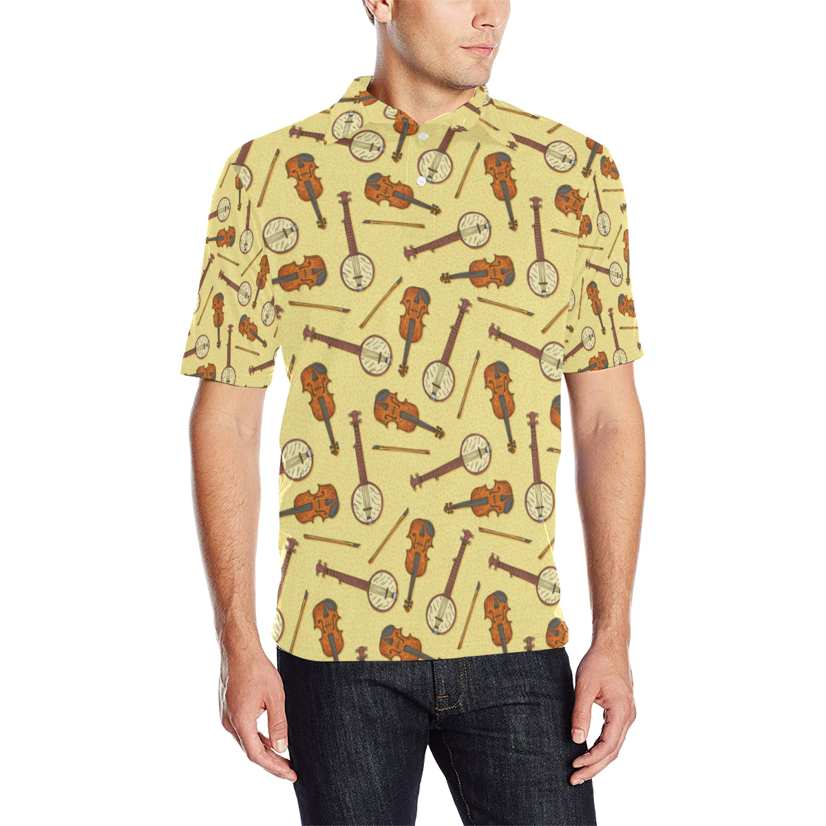 Banjo Violin Pattern Print Design 01 Men Polo Shirt